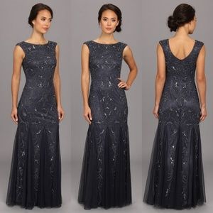 Adrianna Papell | beaded pleated gown in blue